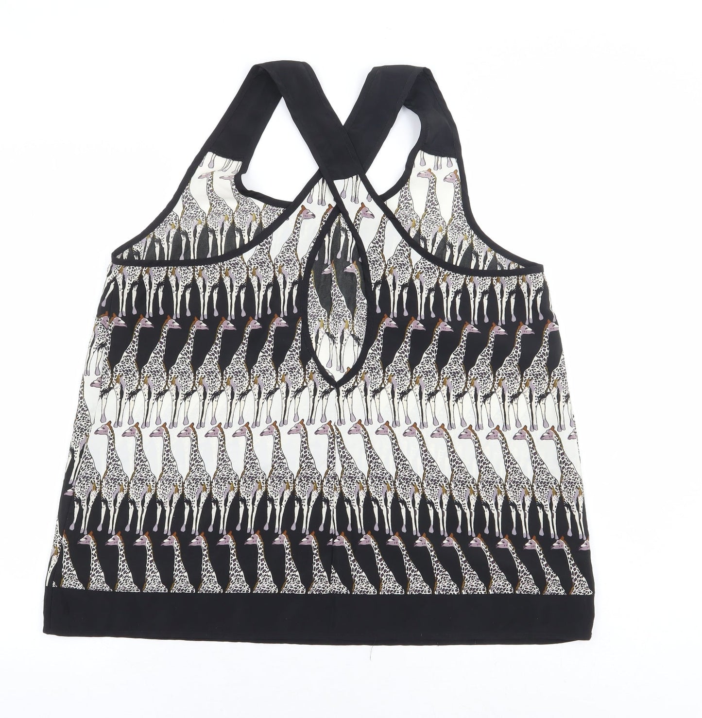 G21 Womens Black Geometric Polyester Basic Tank Size 16 Scoop Neck - Giraffe Cross Back