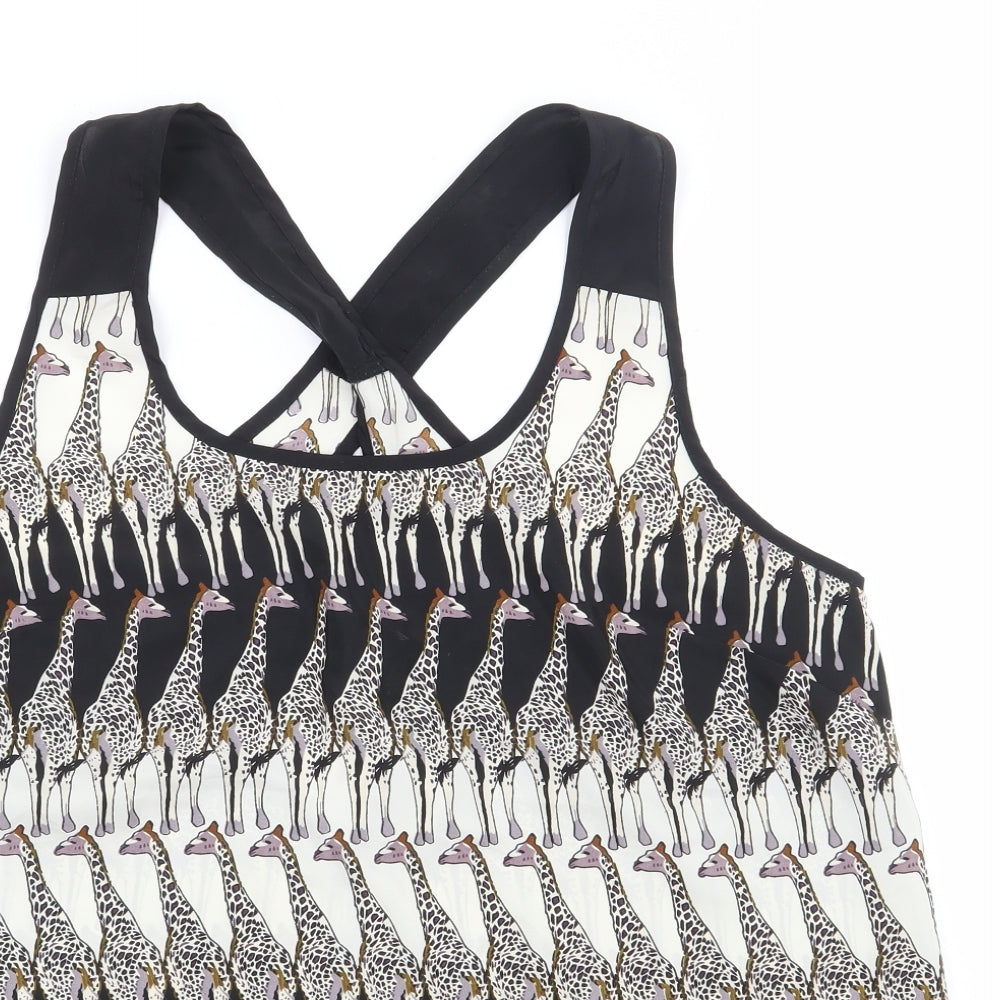 G21 Womens Black Geometric Polyester Basic Tank Size 16 Scoop Neck - Giraffe Cross Back