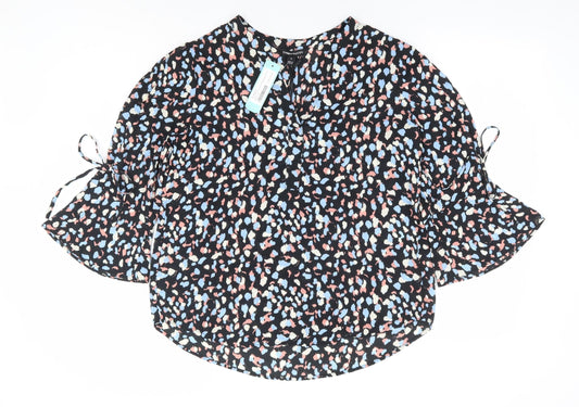 41Hawthorn Womens Black Animal Print Polyester Basic Blouse Size M V-Neck - Leopard Print Bell Sleeve