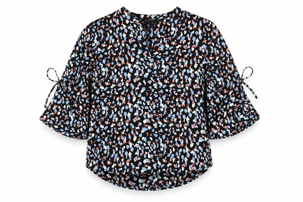 41Hawthorn Womens Black Animal Print Polyester Basic Blouse Size M V-Neck - Leopard Print Bell Sleeve