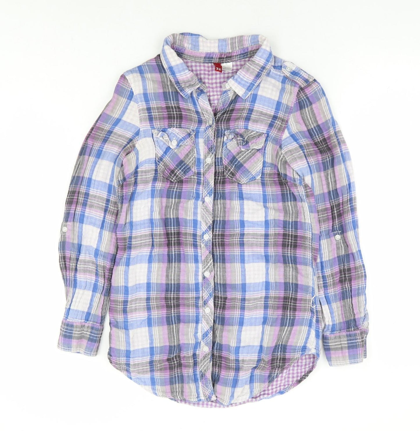 Divided by H&M Womens Ivory Plaid 100% Cotton Basic Button-Up Size 4 Collared