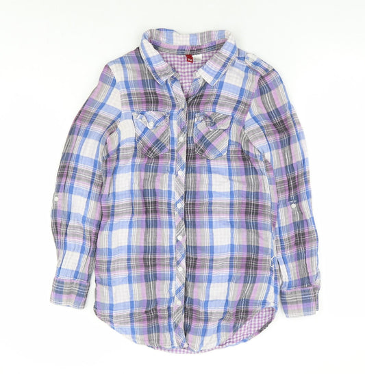 Divided by H&M Womens Ivory Plaid 100% Cotton Basic Button-Up Size 4 Collared