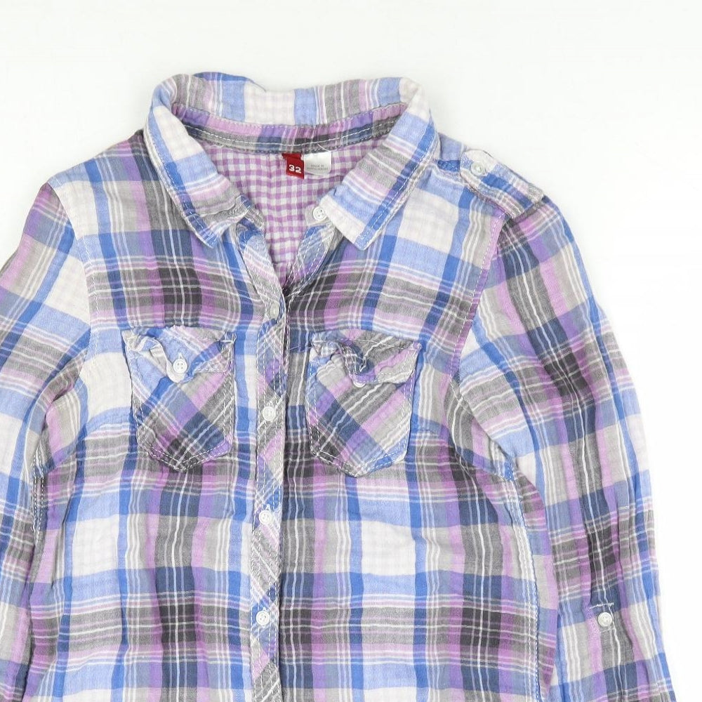 Divided by H&M Womens Ivory Plaid 100% Cotton Basic Button-Up Size 4 Collared
