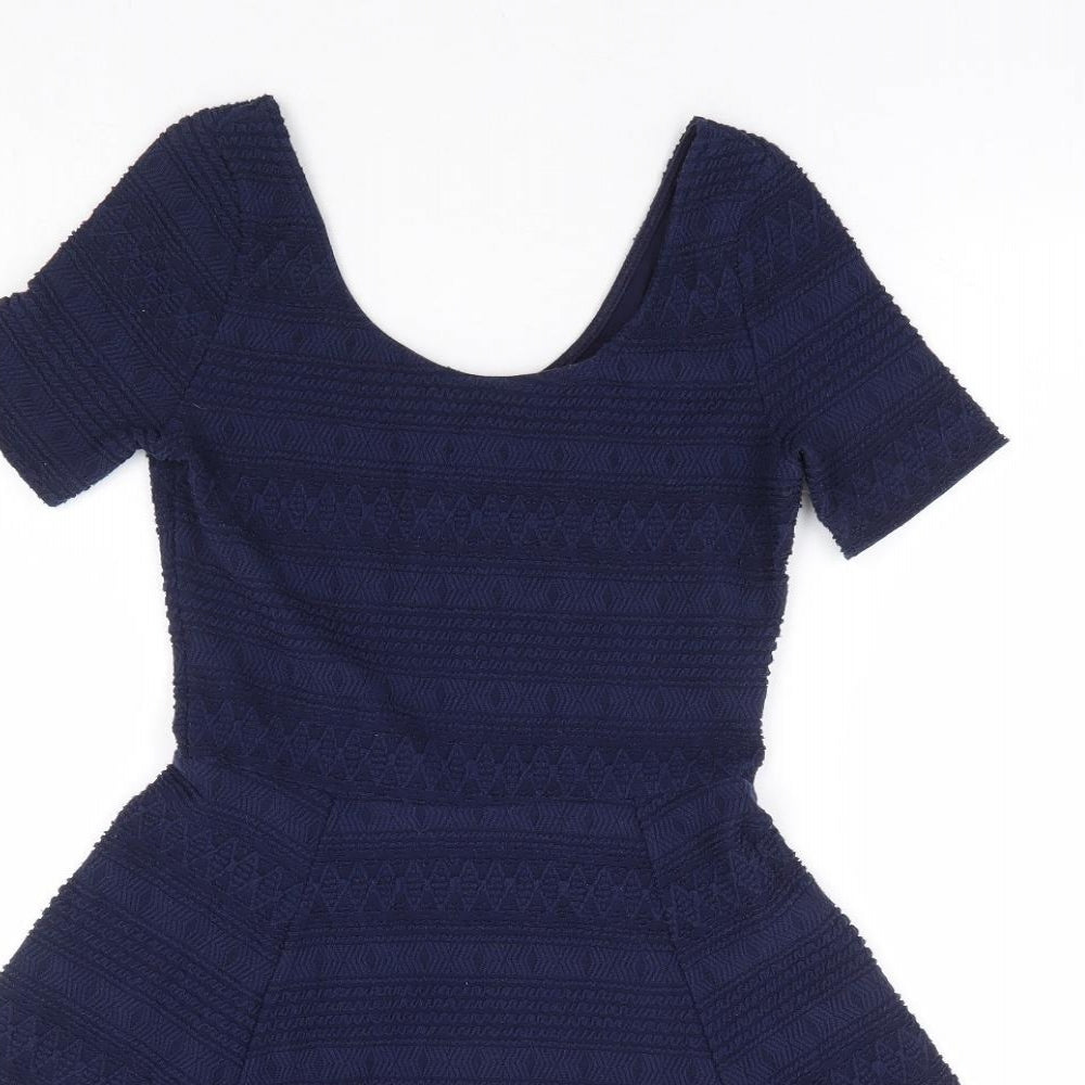 Divided by H&M Womens Blue Geometric Polyester Fit & Flare Size XS Scoop Neck Pullover