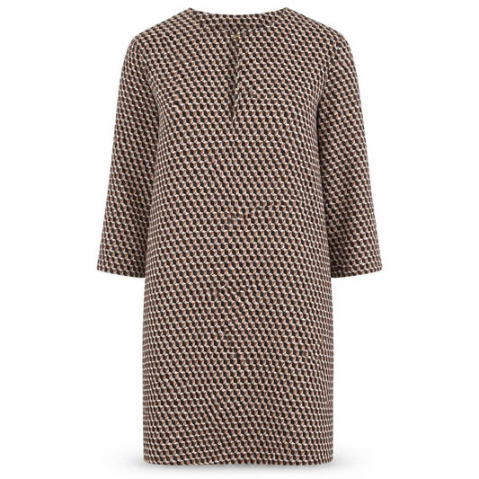 Mango Womens Brown Geometric Polyester Shift Size M Round Neck Hook & Eye