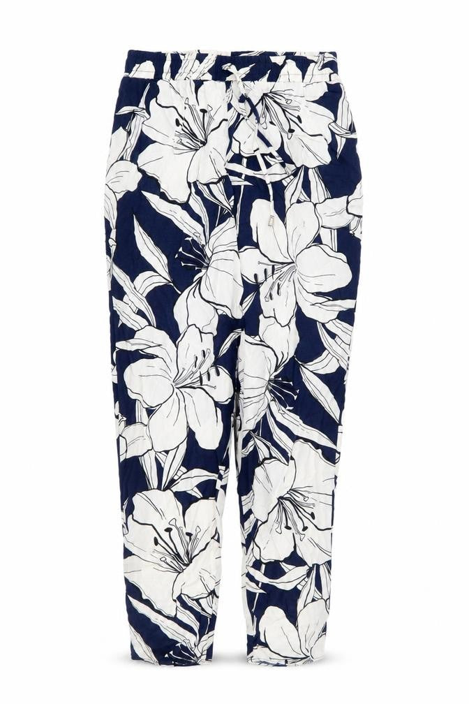 F&F Womens Blue Floral Viscose Harem Trousers Size 6 L25 in Regular Drawstring - Ankle Grazer