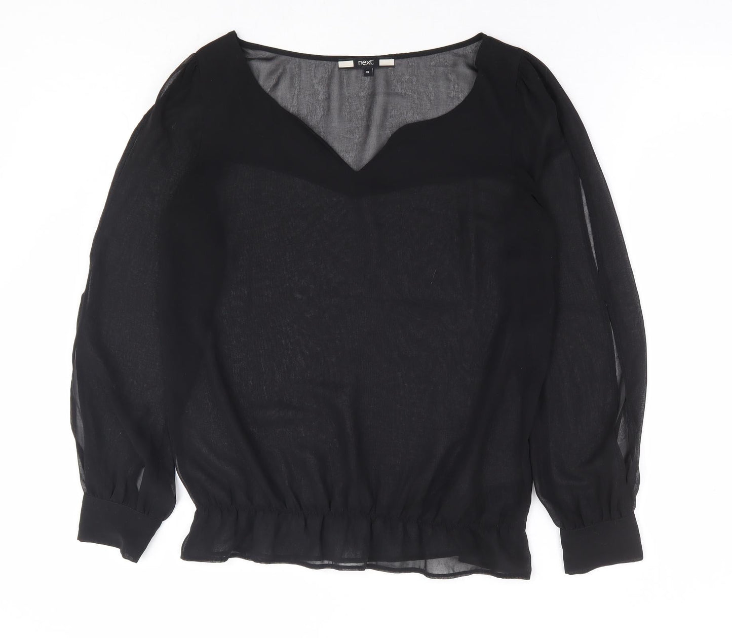 NEXT Womens Black Polyester Basic Blouse Size 10 V-Neck - Split Sleeve Detail