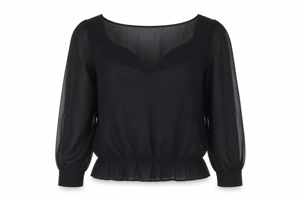 NEXT Womens Black Polyester Basic Blouse Size 10 V-Neck - Split Sleeve Detail