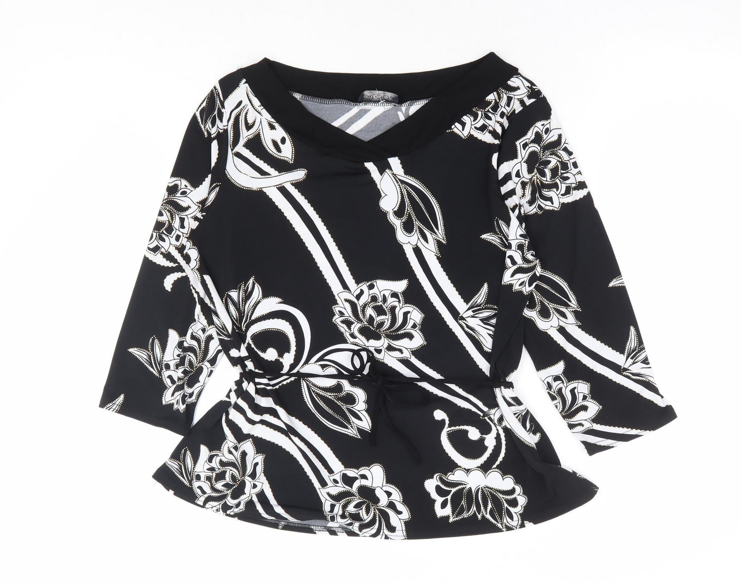 Saloos Collection Womens Black Floral Polyester Basic Blouse Size M V-Neck