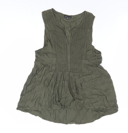 Warehouse Womens Green Viscose Basic Blouse Size 12 V-Neck