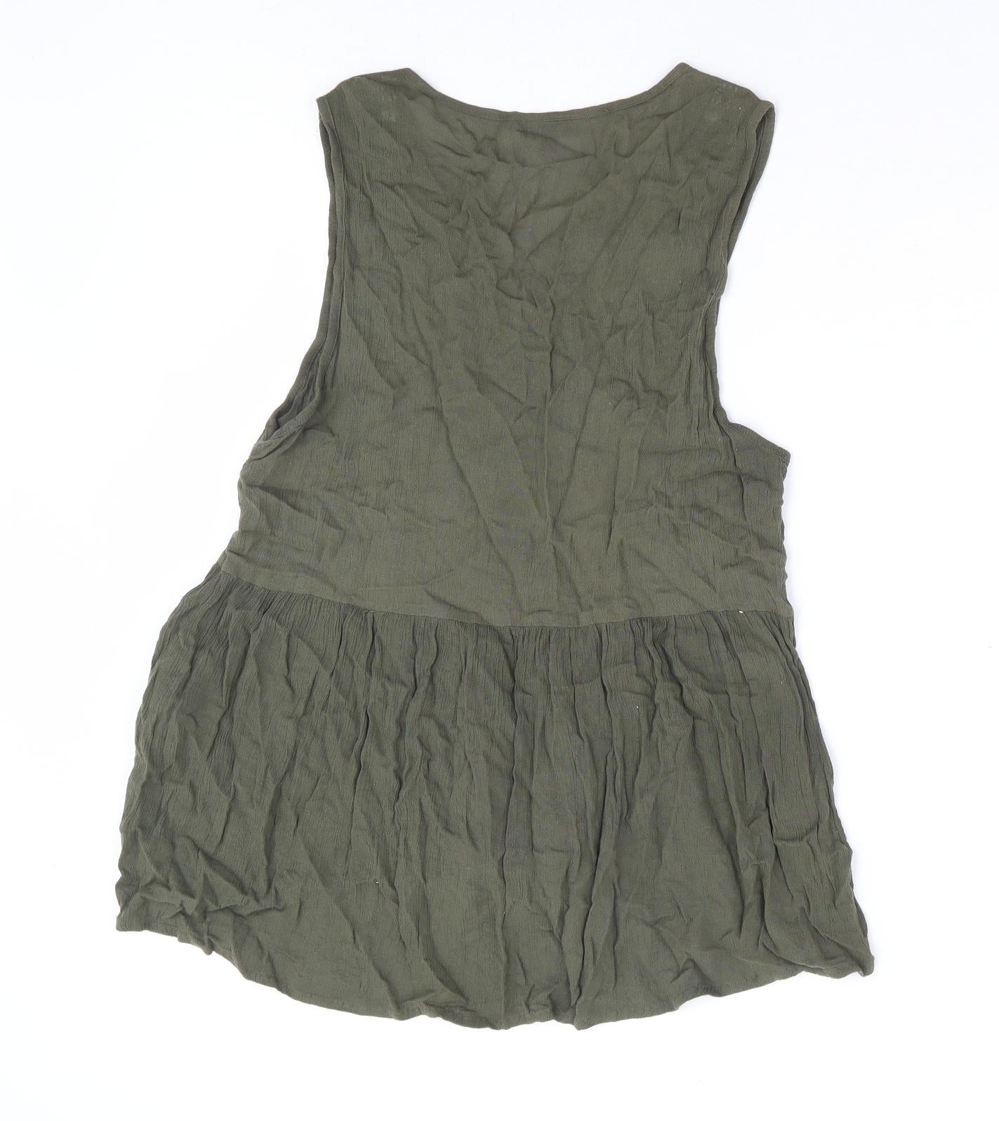 Warehouse Womens Green Viscose Basic Blouse Size 12 V-Neck