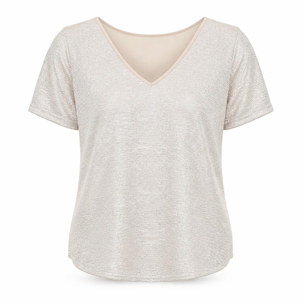 George Womens Beige Polyester Basic T-Shirt Size 10 V-Neck