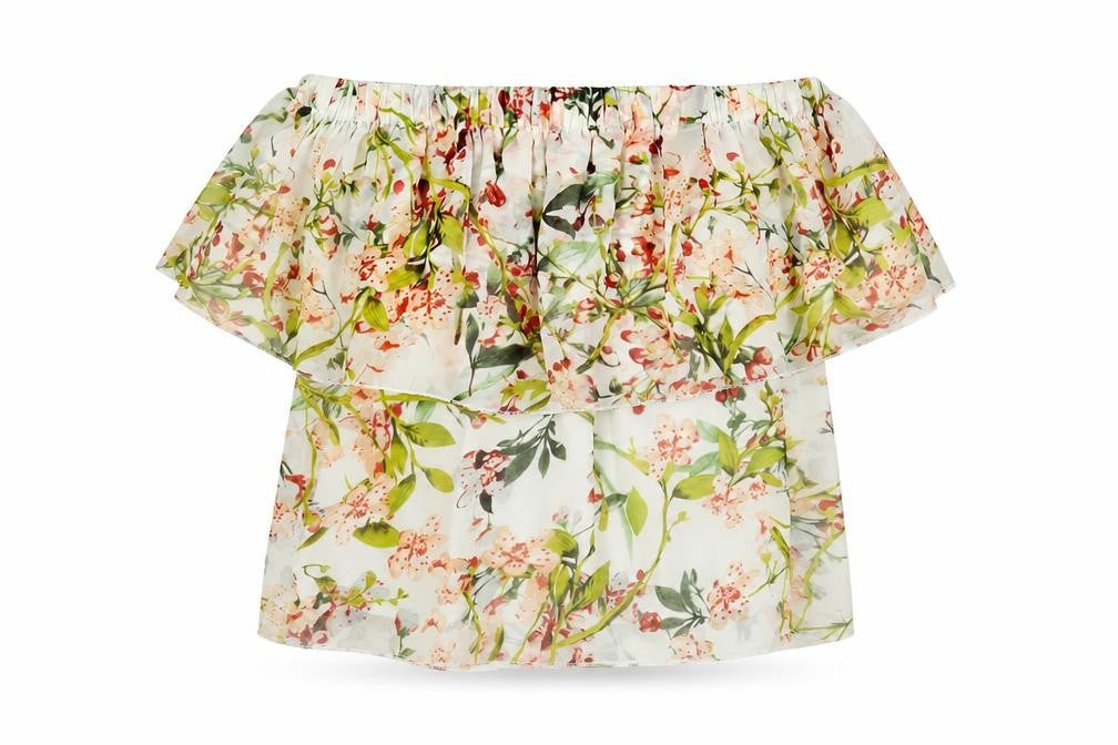 Parisian Collection Womens White Floral Polyester Basic Blouse Size 10 Off the Shoulder - Bardot