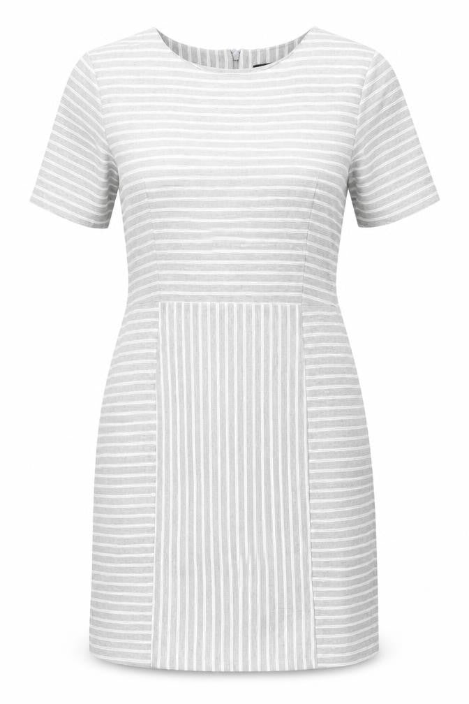 Warehouse Womens Grey Striped Polyester A-Line Size 14 Round Neck Zip - Ribbed