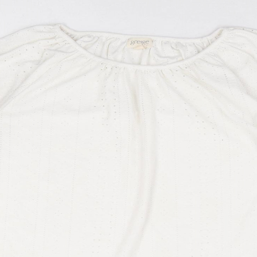 Greige Womens White Polyester Basic Blouse Size 2XL Round Neck