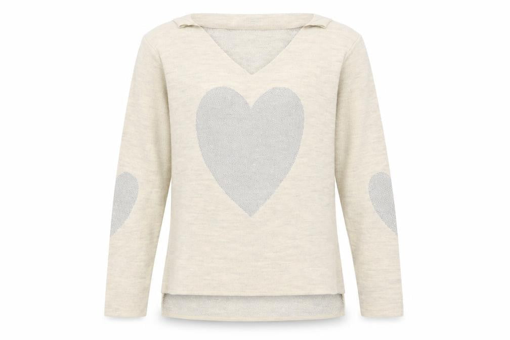 hoxton gal Mens Beige Round Neck Polyester Pullover Jumper One Size - Love Heart