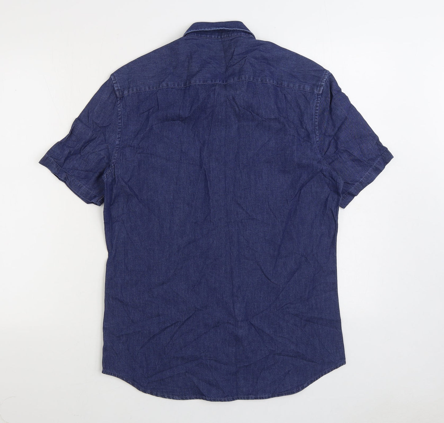 Marks and Spencer Mens Blue Cotton Button-Up Size S Collared Button