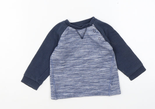 F&F Boys Blue Cotton Pullover Jumper Size 6-9 Months Snap