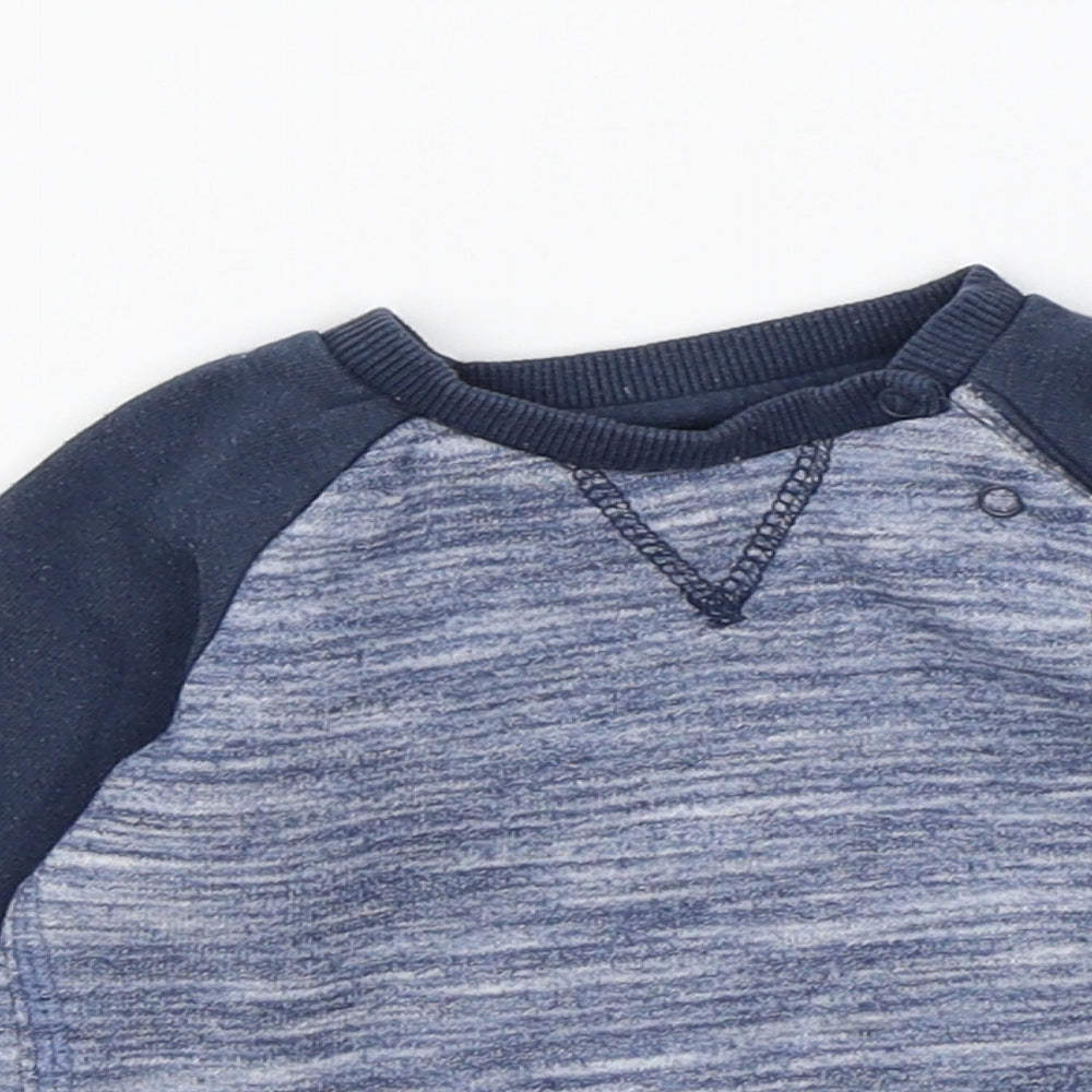 F&F Boys Blue Cotton Pullover Jumper Size 6-9 Months Snap