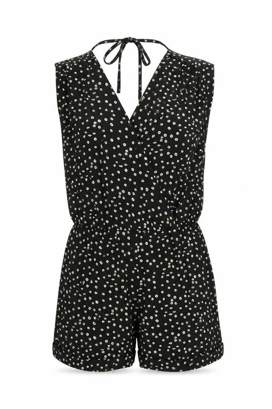Sweewë Womens Black Geometric Polyester Playsuit One-Piece Size M Tie