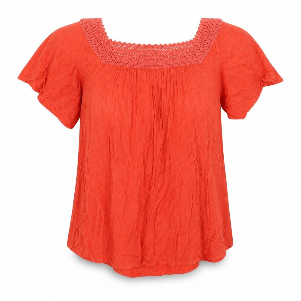M&Co Womens Red Viscose Basic Blouse Size 12 Square Neck