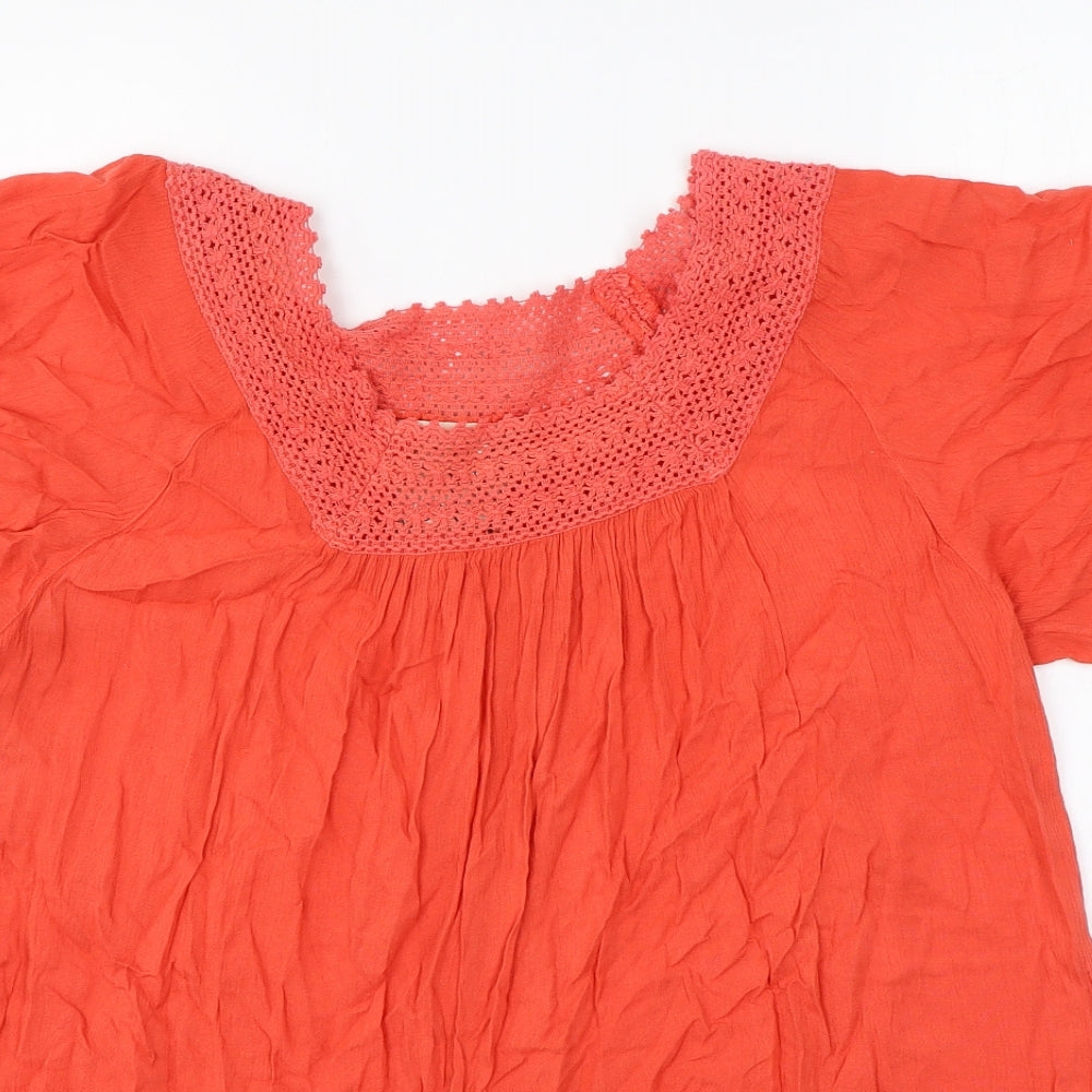 M&Co Womens Red Viscose Basic Blouse Size 12 Square Neck