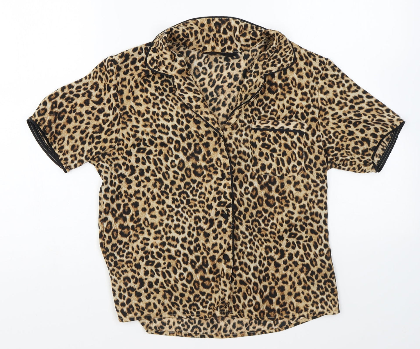 Secret Possessions Womens Brown Animal Print Polyester Basic Button-Up Size 6 Collared