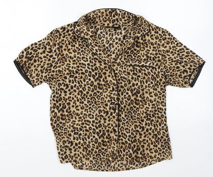 Secret Possessions Womens Brown Animal Print Polyester Basic Button-Up Size 6 Collared