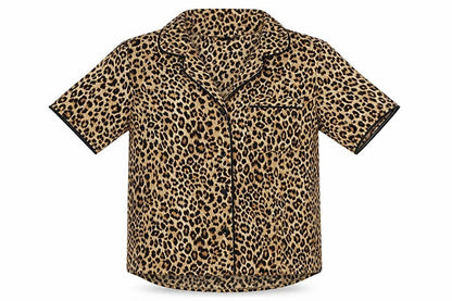 Secret Possessions Womens Brown Animal Print Polyester Basic Button-Up Size 6 Collared