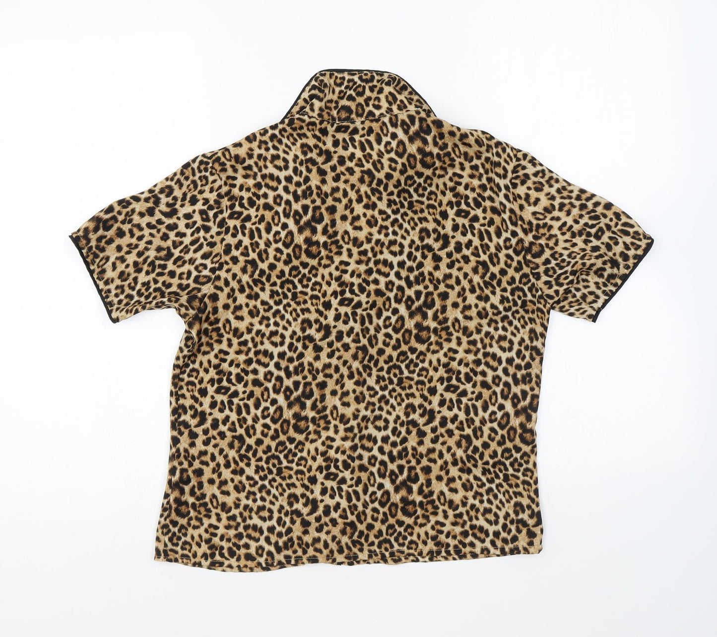 Secret Possessions Womens Brown Animal Print Polyester Basic Button-Up Size 6 Collared
