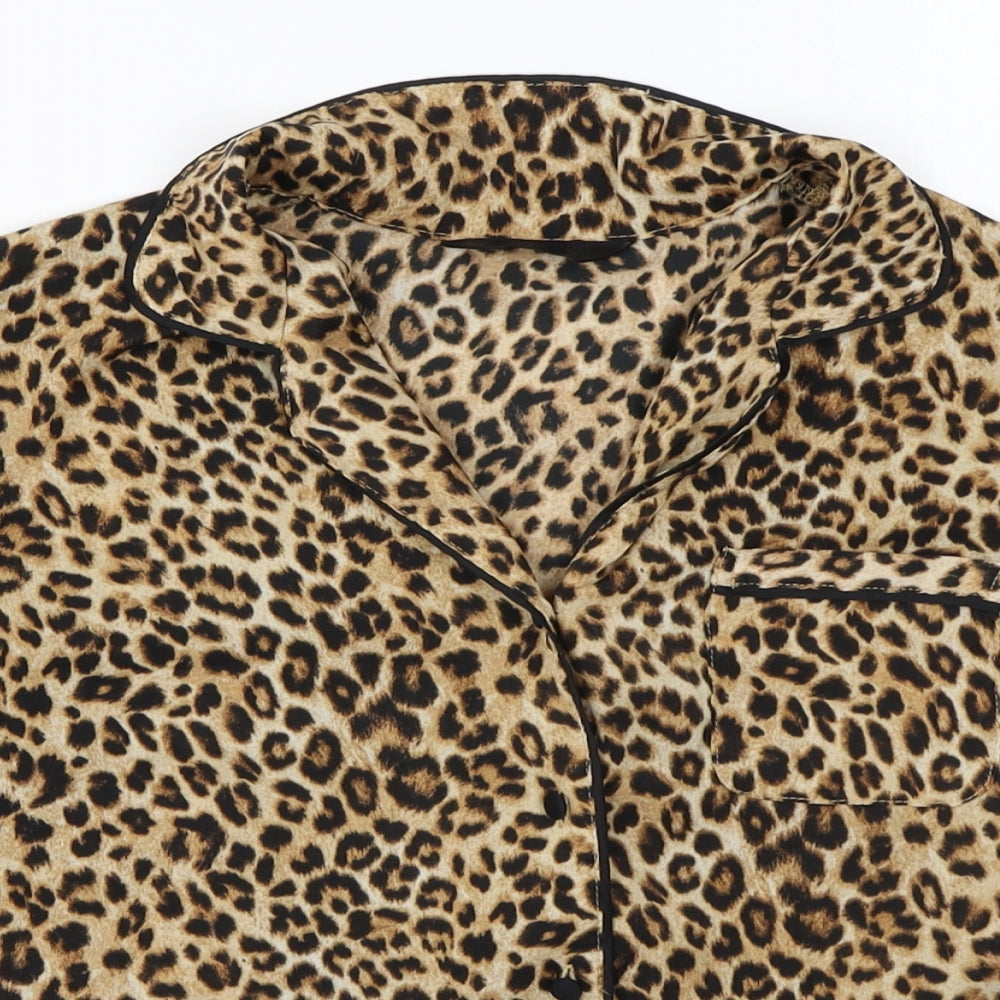 Secret Possessions Womens Brown Animal Print Polyester Basic Button-Up Size 6 Collared