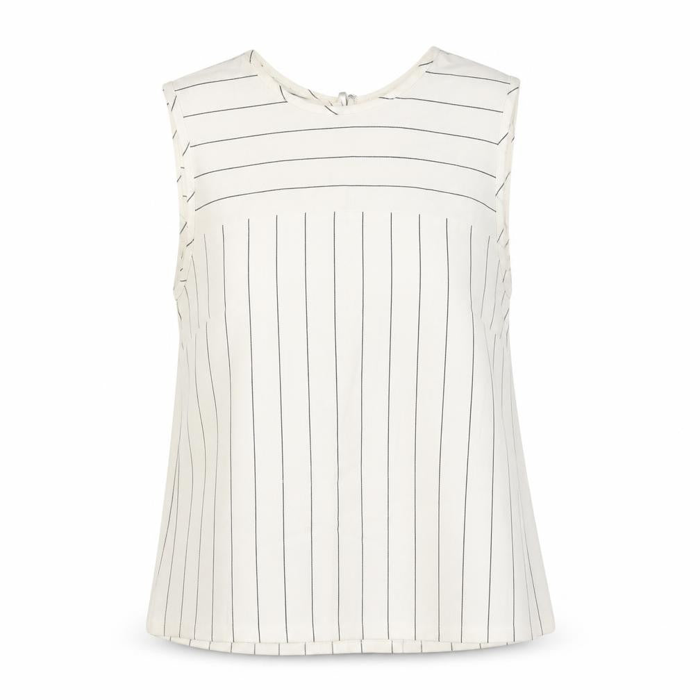 Marks & Spencer Womens Ivory Striped Polyester Basic Tank Size 10 Round Neck