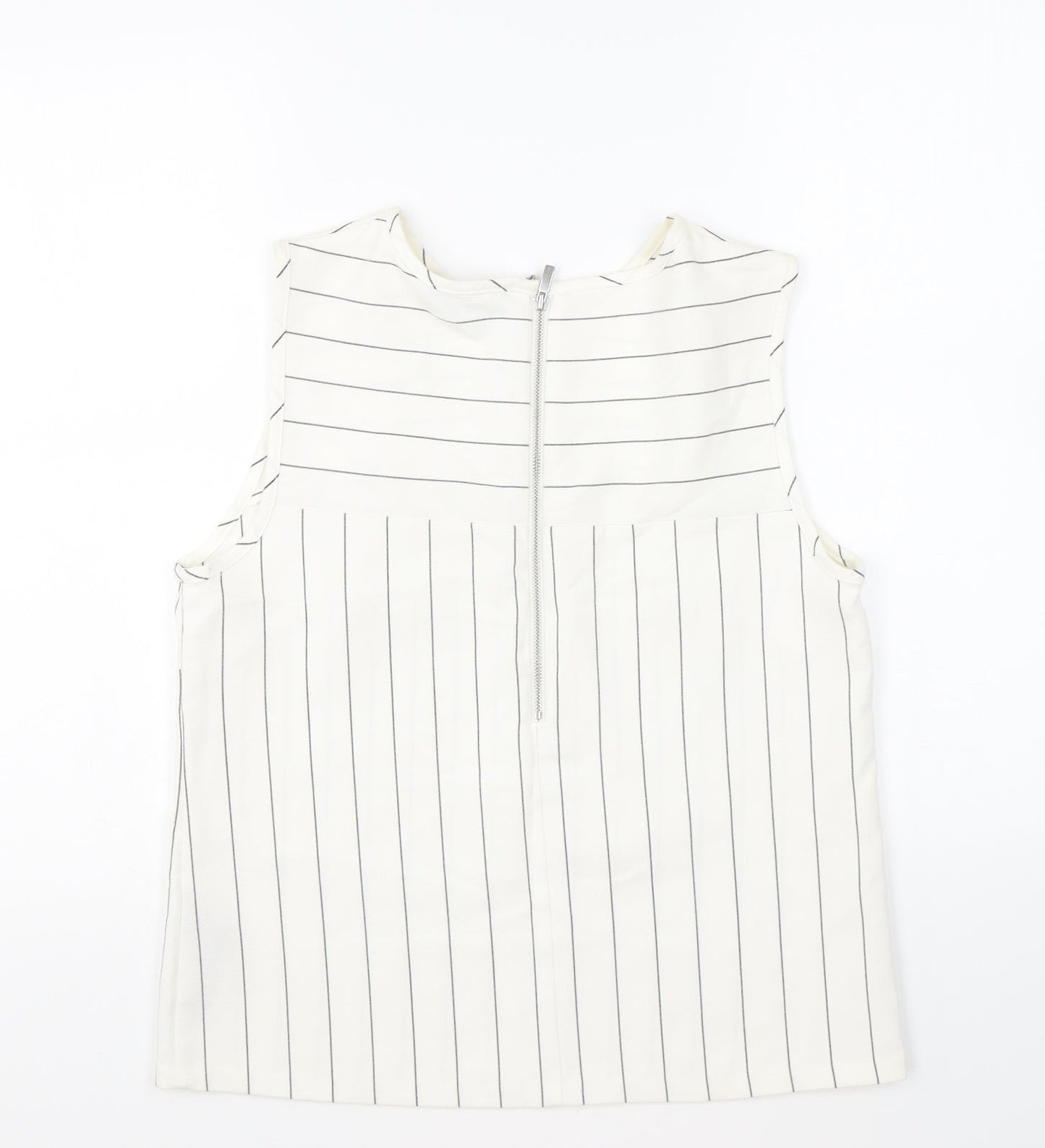 Marks and Spencer Womens Ivory Striped Polyester Basic Tank Size 10 Round Neck