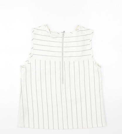 Marks & Spencer Womens Ivory Striped Polyester Basic Tank Size 10 Round Neck