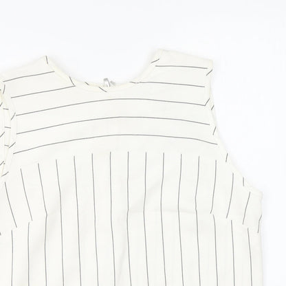 Marks & Spencer Womens Ivory Striped Polyester Basic Tank Size 10 Round Neck