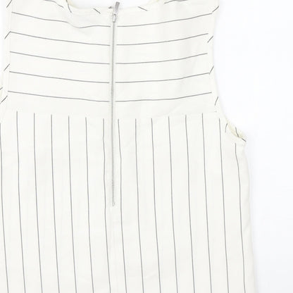 Marks & Spencer Womens Ivory Striped Polyester Basic Tank Size 10 Round Neck