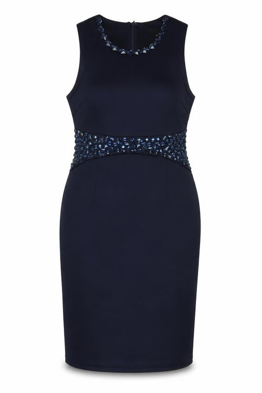 Chase7 Womens Blue Polyester Sheath Size 12 Round Neck Zip