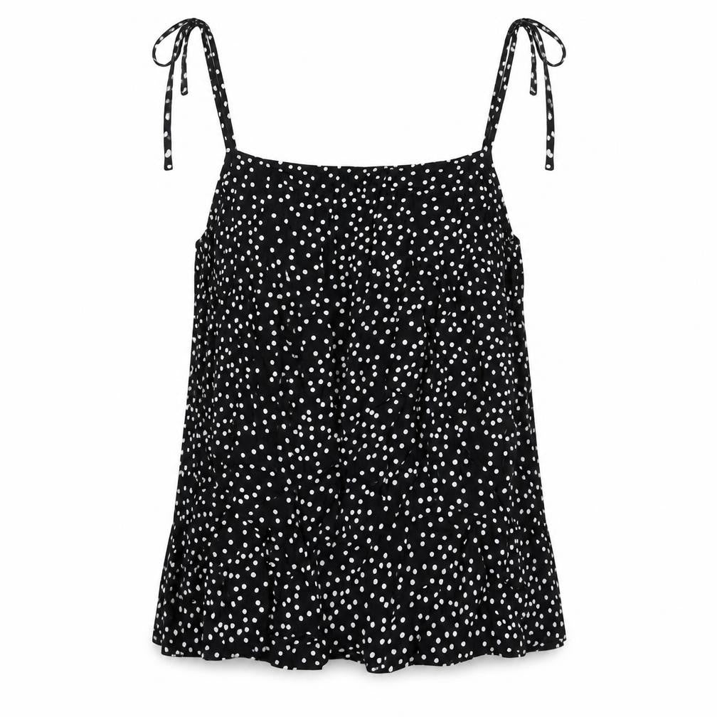 Preworn Womens Black Polka Dot Viscose Camisole Blouse Size 12 Square Neck