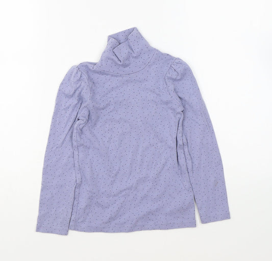 George Girls Purple Polka Dot Cotton Basic T-Shirt Size 5-6 Years High Neck Pullover