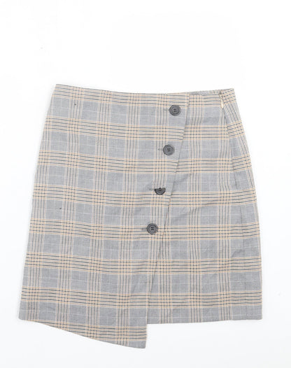 Next Womens Brown Plaid Polyester A-Line Skirt Size 6 Zip - Tailored