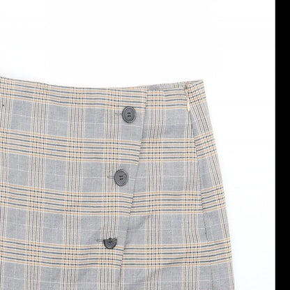 Next Womens Brown Plaid Polyester A-Line Skirt Size 6 Zip - Tailored