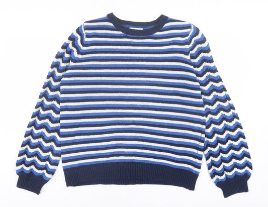 Papaya Womens Blue Crew Neck Striped Polyester Pullover Jumper Size M