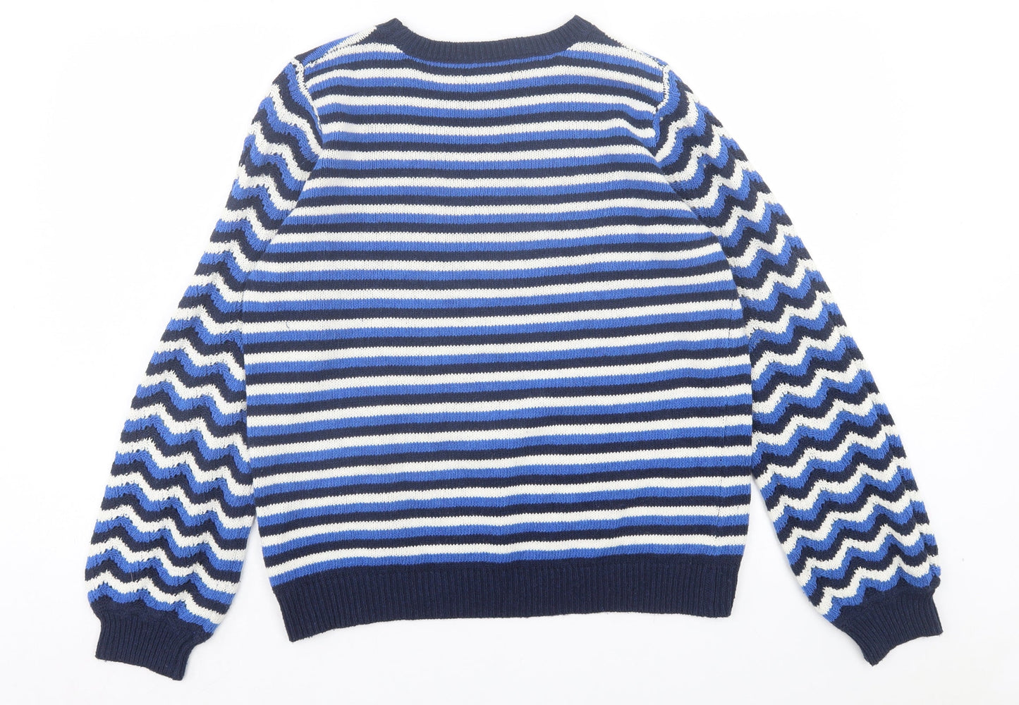 Papaya Womens Blue Crew Neck Striped Polyester Pullover Jumper Size M