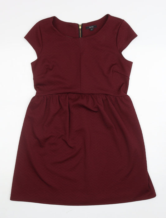 Therapy Womens Red Polyester Fit & Flare Size 12 Boat Neck Zip