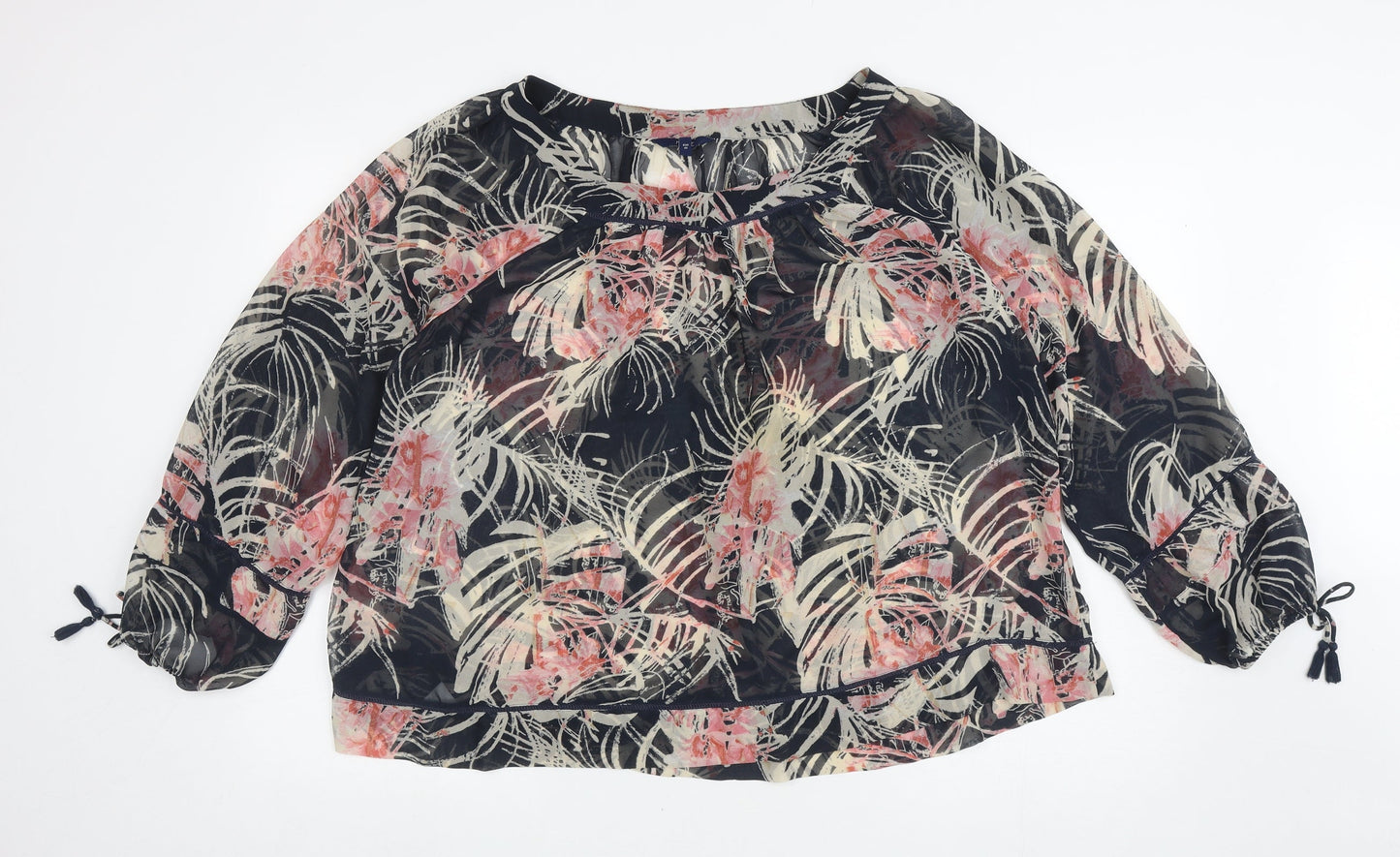 NEXT Womens Black Floral Polyester Basic Blouse Size 12 Round Neck