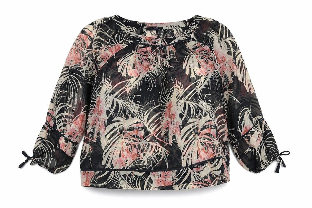 NEXT Womens Black Floral Polyester Basic Blouse Size 12 Round Neck