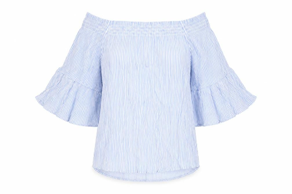 H&M Womens Blue Striped Viscose Basic Blouse Size 8 Off the Shoulder
