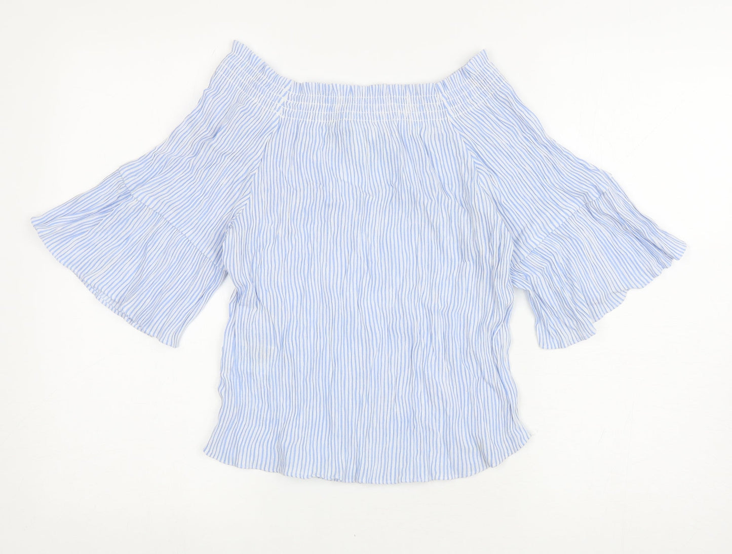 H&M Womens Blue Striped Viscose Basic Blouse Size 8 Off the Shoulder