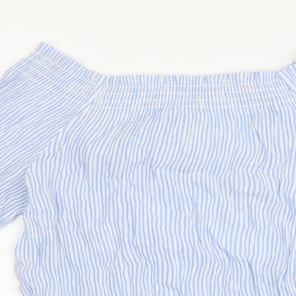 H&M Womens Blue Striped Viscose Basic Blouse Size 8 Off the Shoulder