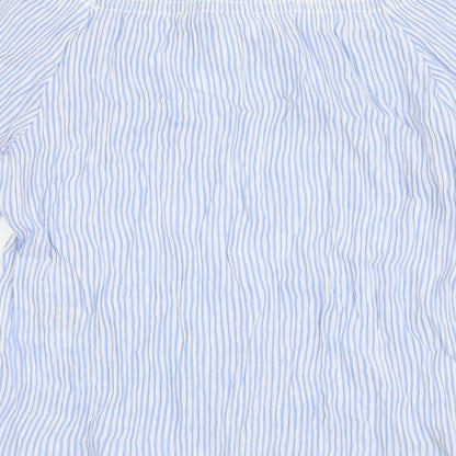 H&M Womens Blue Striped Viscose Basic Blouse Size 8 Off the Shoulder